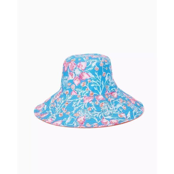 ? LILLY PULITZER Women\'s Reversible Floral UPF 50+ Coverage Canvas Sun Hat NWT